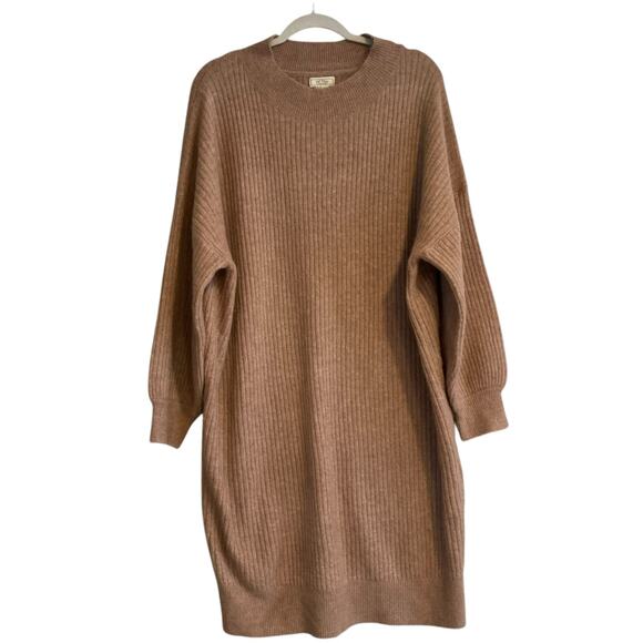 Fat Face Dresses & Skirts - Fat Face Knit Dress Womens Size 16 Tan Moc Neck Bishop Sleeve Knee Length Loose
